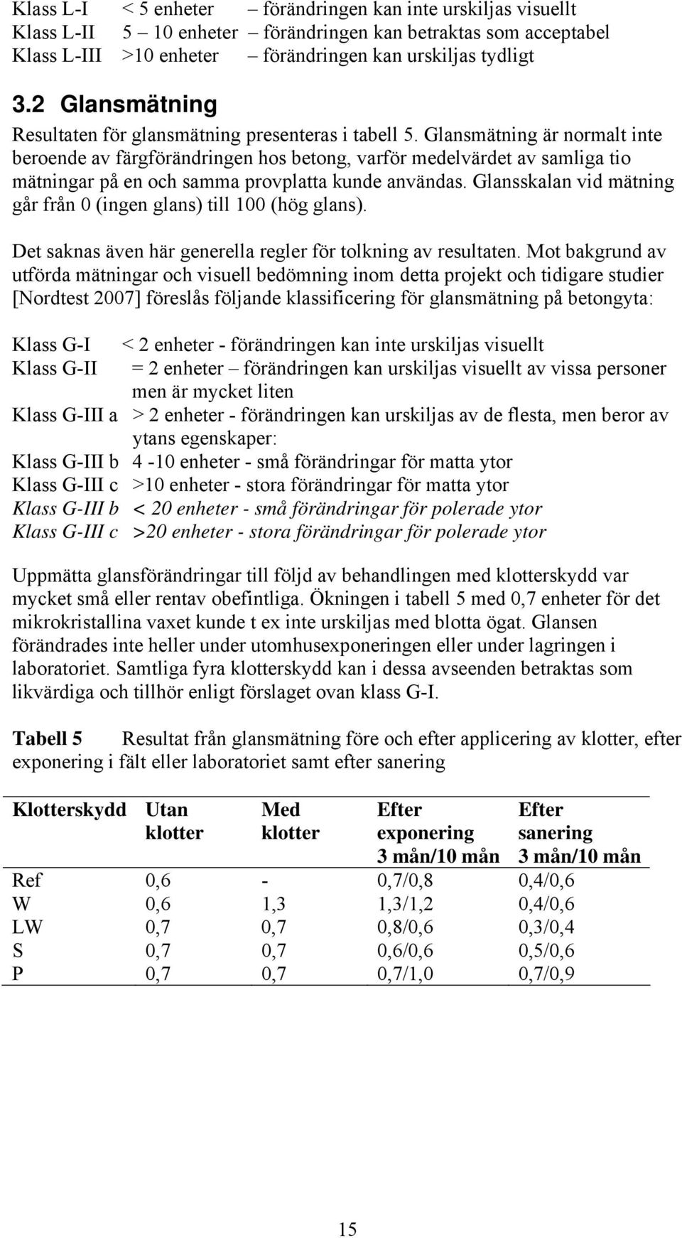 Glansmätning är normalt inte beroende av färgförändringen hos betong, varför medelvärdet av samliga tio mätningar på en och samma provplatta kunde användas.