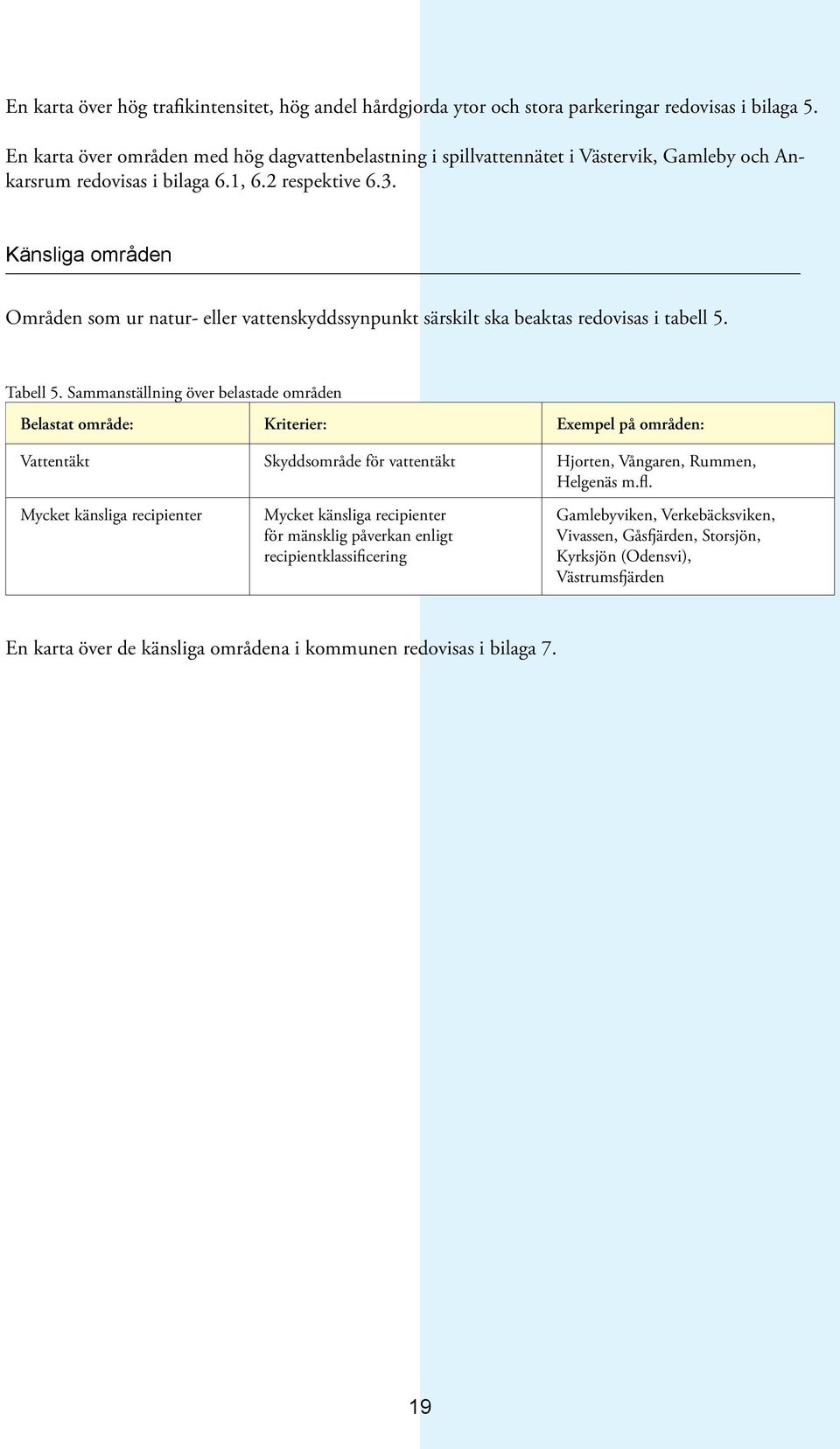 Känsliga områden Områden som ur natur- eller vattenskyddssynpunkt särskilt ska beaktas redovisas i tabell 5. Tabell 5.