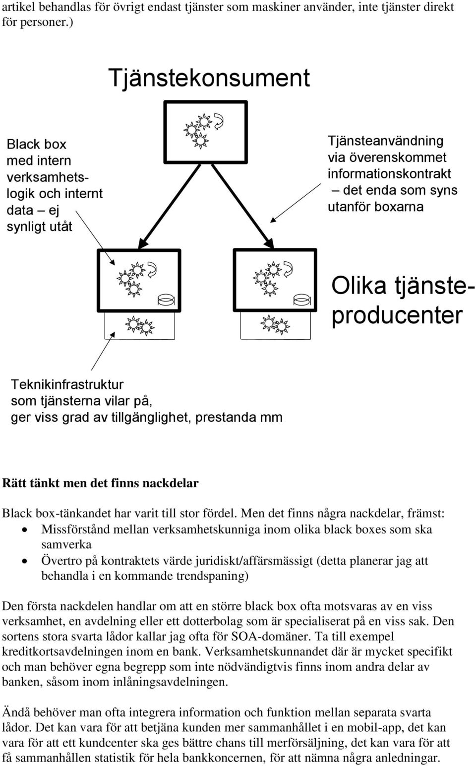 Teknikinfrastruktur som tjänsterna vilar på, ger viss grad av tillgänglighet, prestanda mm Rätt tänkt men det finns nackdelar Black box-tänkandet har varit till stor fördel.