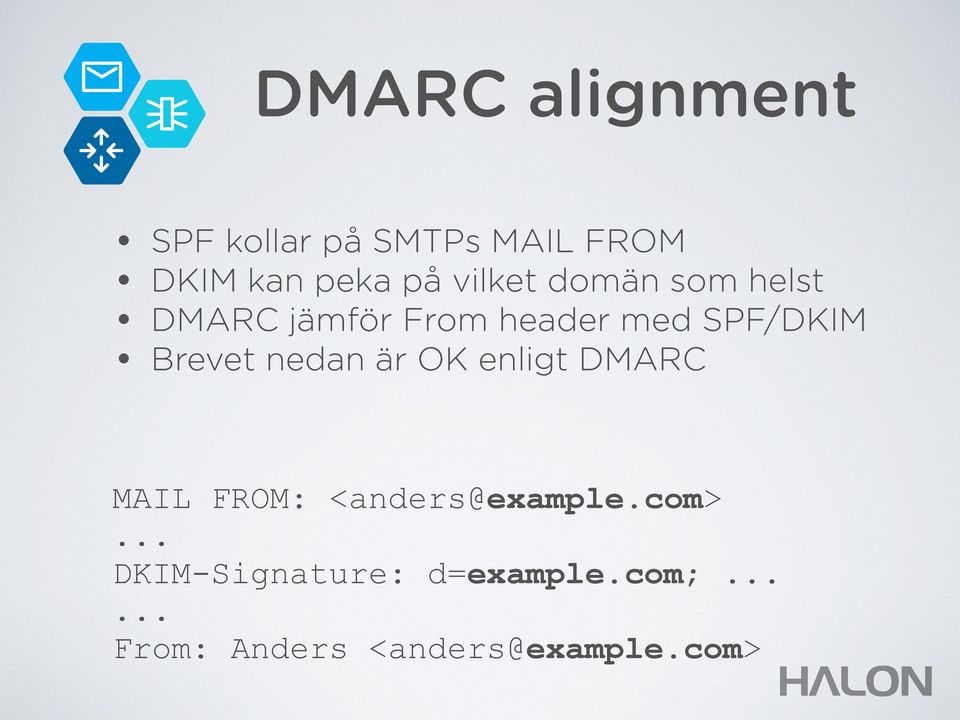 Brevet nedan är OK enligt DMARC MAIL FROM: <anders@example.com>.