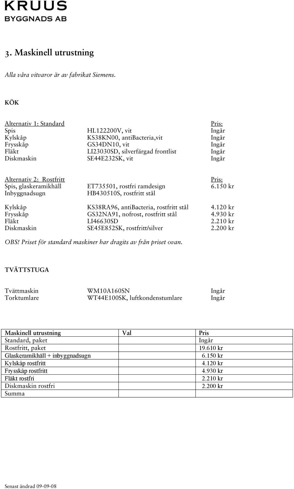 vit Ingår Alternativ 2: Rostfritt Pris: Spis, glaskeramikhäll ET735501, rostfri ramdesign 6.150 kr Inbyggnadsugn HB430510S, rostfritt stål Kylskåp KS38RA96, antibacteria, rostfritt stål 4.