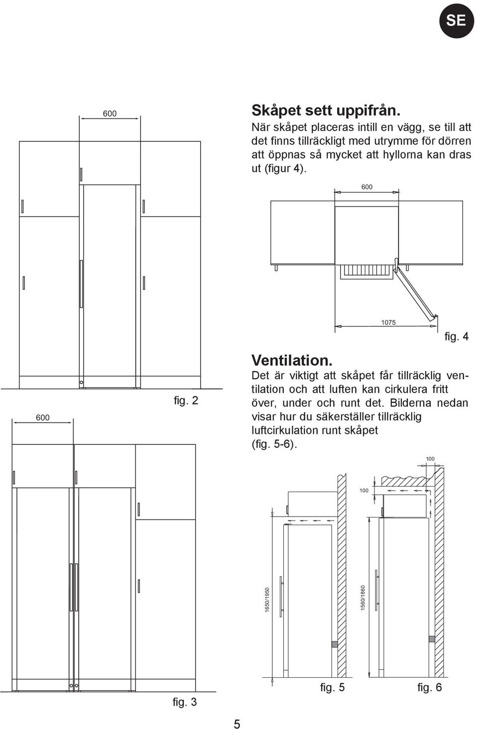 hyllorna kan dras ut (figur 4). 600 600 fig. 2 1075 100 fig. 4 Ventilation.