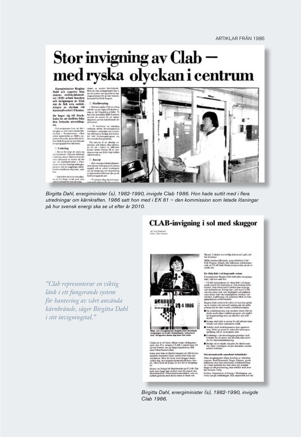 1986 satt hon med i EK 81 den kommission som letade lösningar på hur svensk energi ska se ut efter år 2010.
