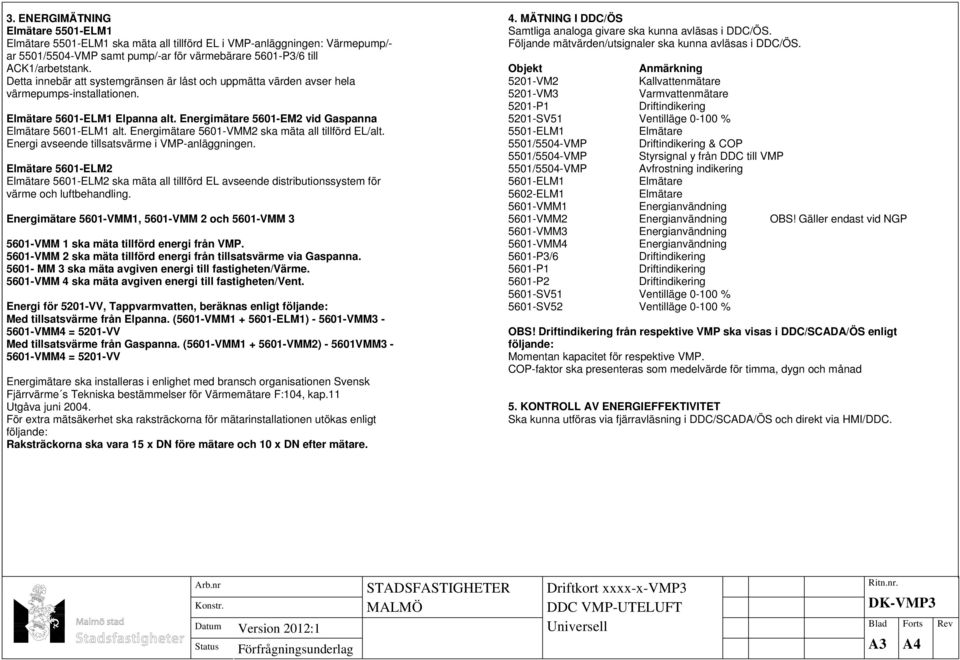 Energimätare 5601-VMM2 ska mäta all tillförd EL/alt. Energi avseende tillsatsvärme i VMP-anläggningen.