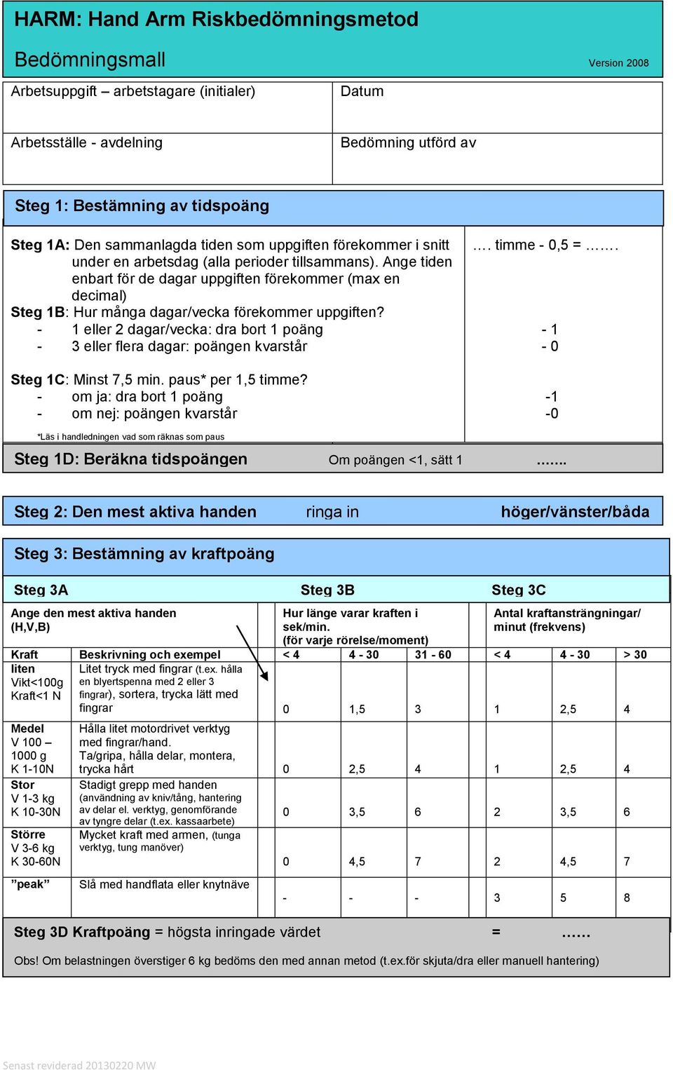 Ange tiden enbart för de dagar uppgiften förekommer (max en decimal) Steg 1B: Hur många dagar/vecka förekommer uppgiften?