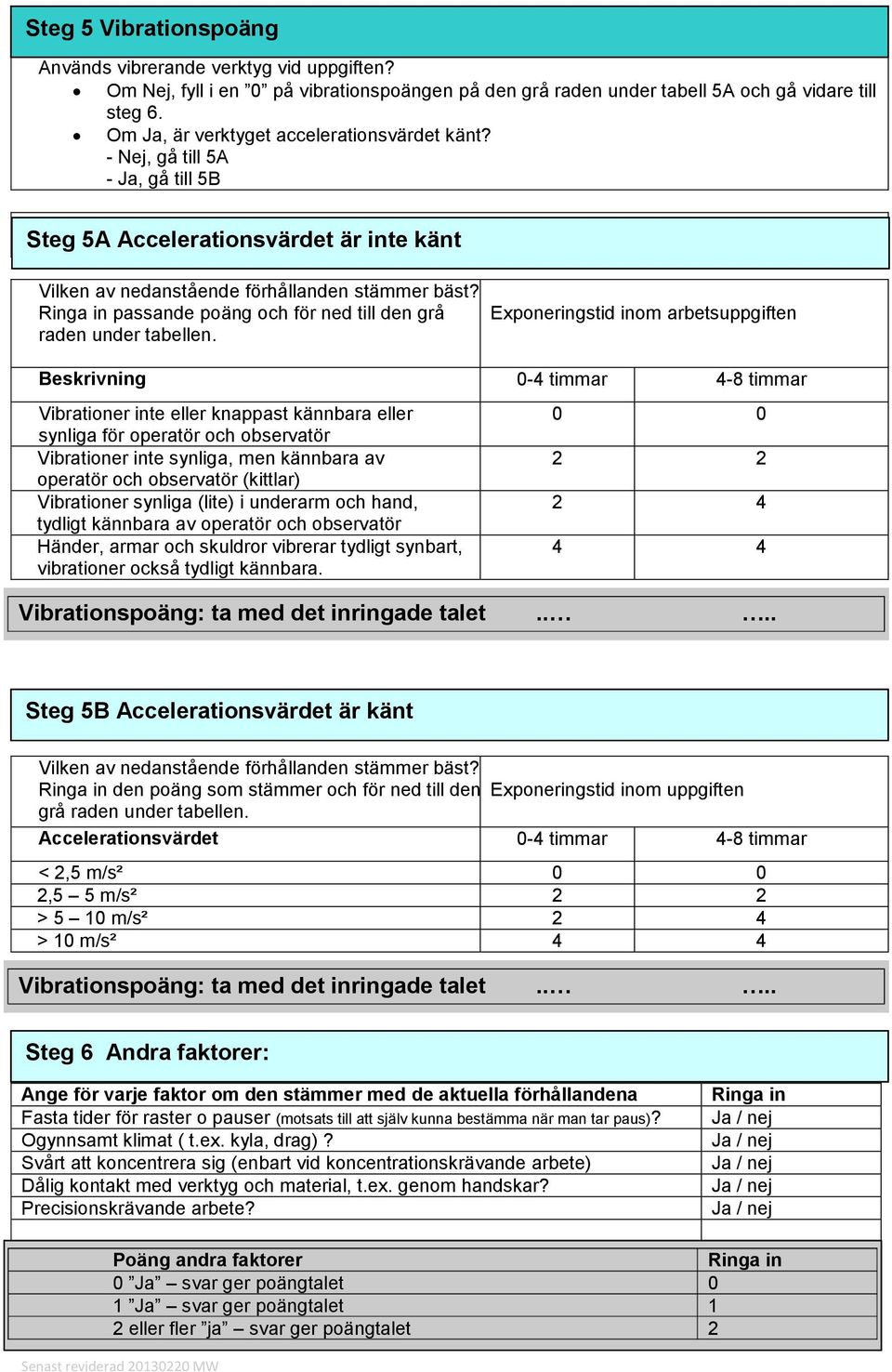 Ringa in passande poäng och för ned till den grå raden under tabellen.