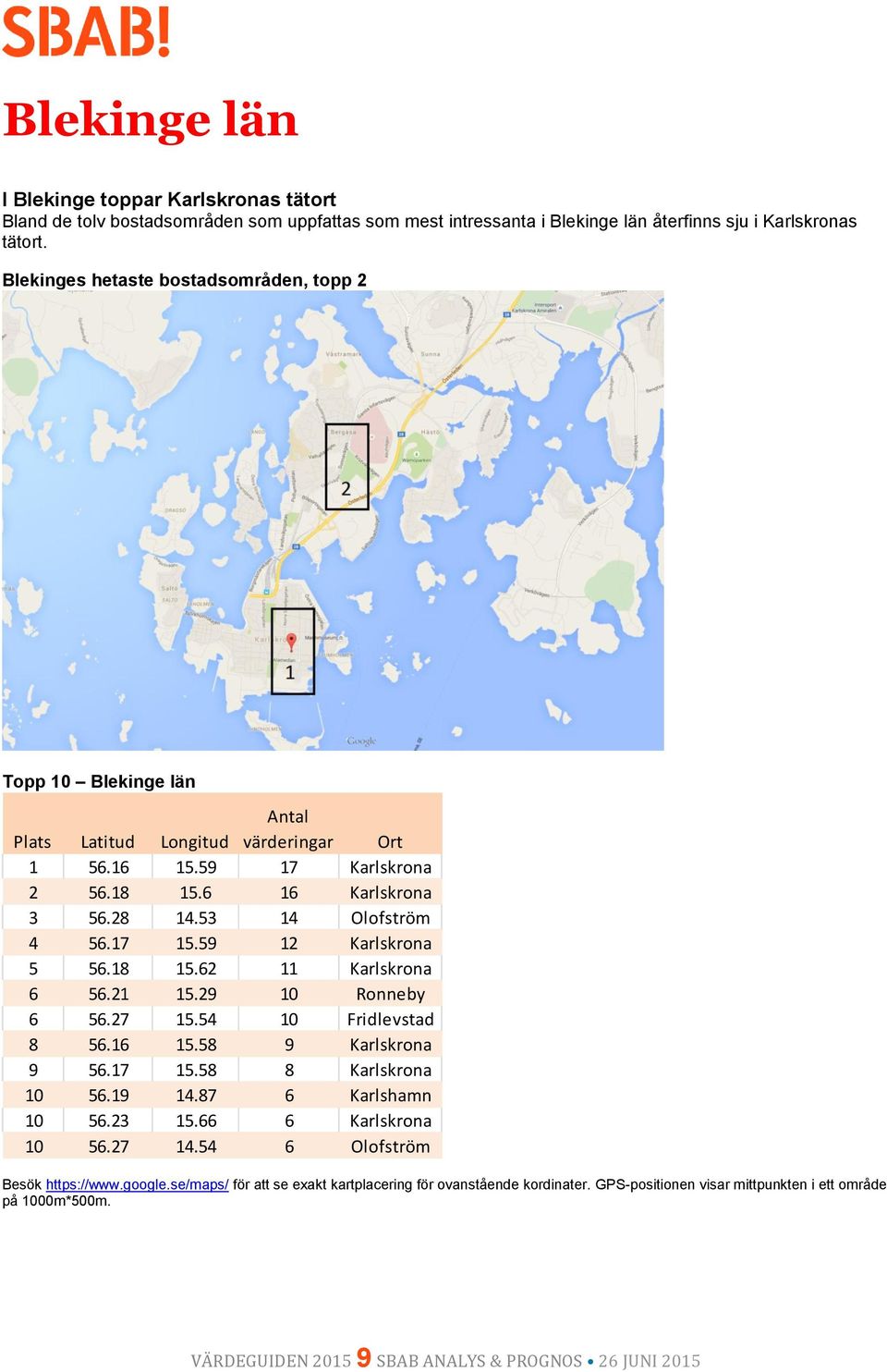 6 16 Karlskrona 3 56.28 14.53 14 Olofström 4 56.17 15.59 12 Karlskrona 5 56.18 15.62 11 Karlskrona 6 56.21 15.29 10 Ronneby 6 56.27 15.54 10 Fridlevstad 8 56.