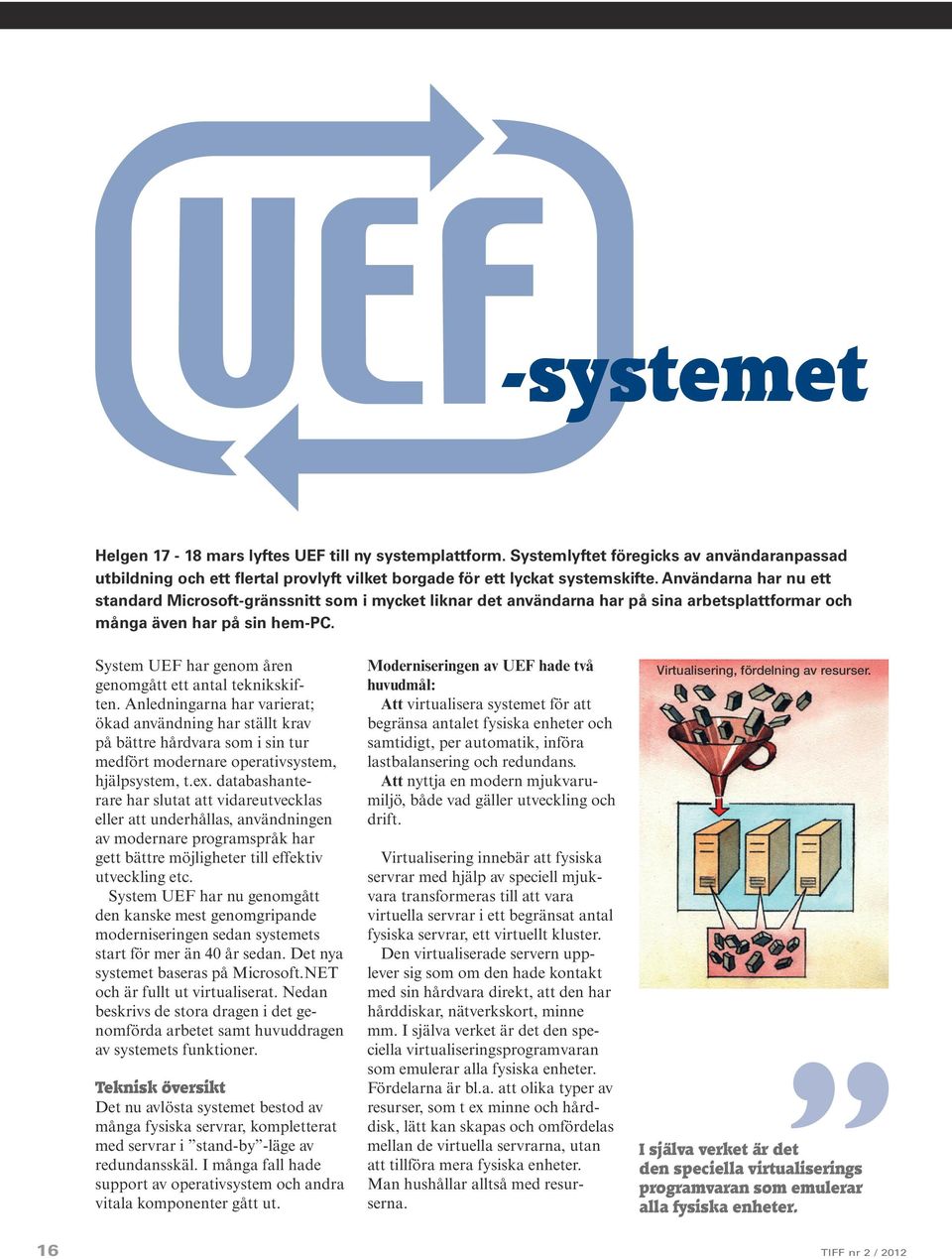 System UEF har genom åren genomgått ett antal teknikskiften.