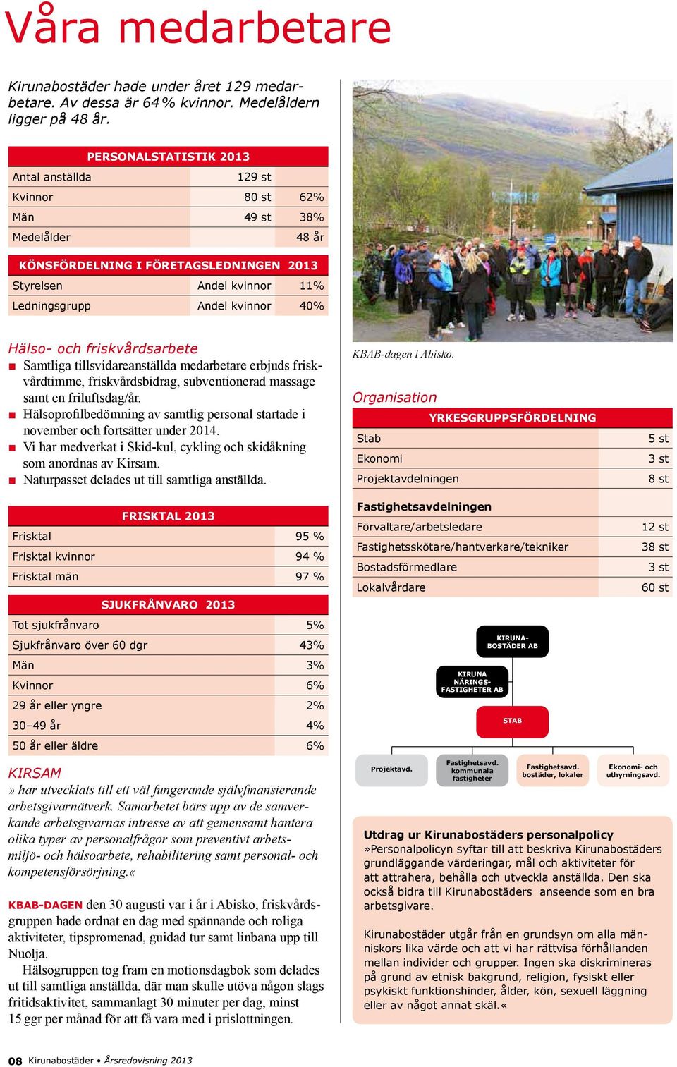 Hälso- och friskvårdsarbete Samtliga tillsvidareanställda medarbetare erbjuds friskvårdtimme, friskvårdsbidrag, subventionerad massage samt en friluftsdag/år.