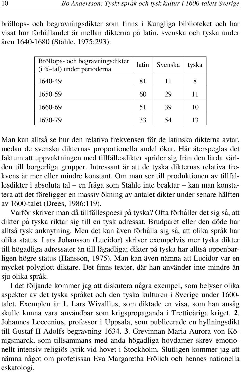 Man kan alltså se hur den relativa frekvensen för de latinska dikterna avtar, medan de svenska dikternas proportionella andel ökar.