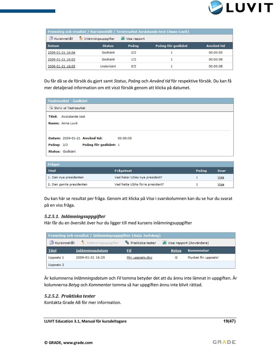 Inlämningsuppgifter Här får du en översikt över hur du ligger till med kursens inlämningsuppgifter Är kolumnerna Inlämningsdatum och Fil tomma betyder det att du ännu inte