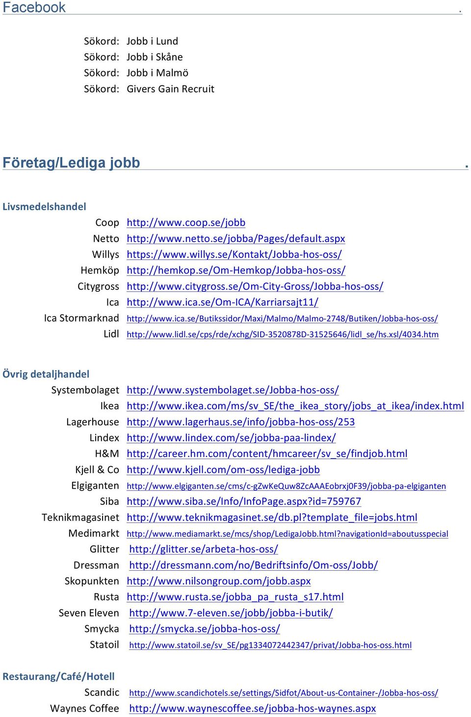 se/om- City- Gross/Jobba- hos- oss/ Ica http://www.ica.se/om- ICA/Karriarsajt11/ Ica Stormarknad http://www.ica.se/butikssidor/maxi/malmo/malmo- 2748/Butiken/Jobba- hos- oss/ Lidl http://www.lidl.