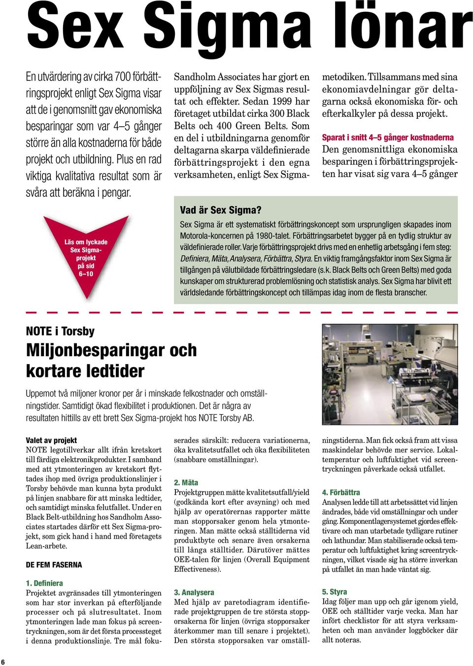 Läs om lyckade Sex Sigmaprojekt på sid 6 10 Sandholm Associates har gjort en uppföljning av Sex Sigmas resultat och effekter.