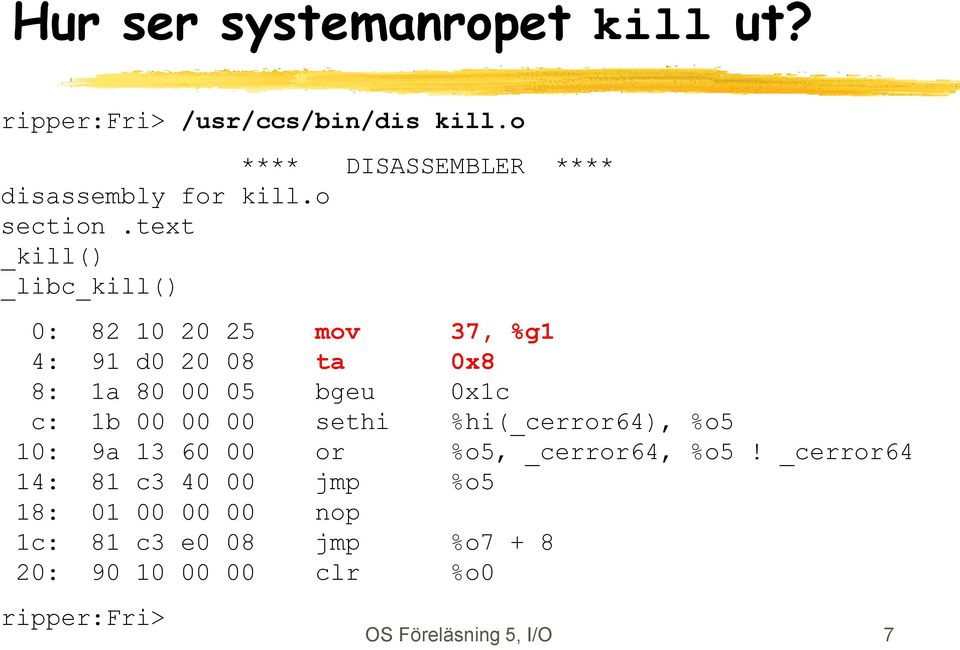 text _kill() _libc_kill() 0: 82 10 20 25 mov 37, %g1 4: 91 d0 20 08 ta 0x8 8: 1a 80 00 05 bgeu 0x1c c: 1b 00