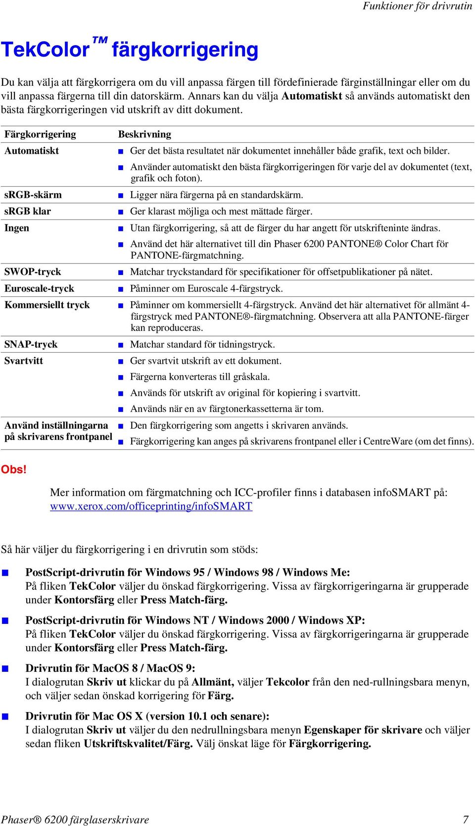 Färgkorrigering Beskrivning Automatiskt Ger det bästa resultatet när dokumentet innehåller både grafik, text och bilder.