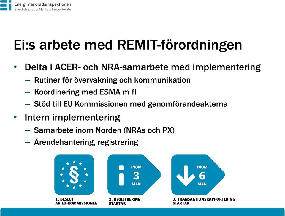 med ESMA m fl Stöd till EU Kommissionen med genomförandeakterna Intern