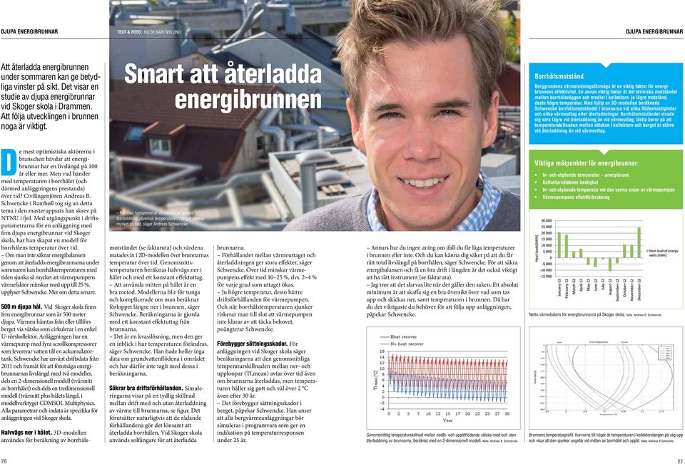 Smart att återladda energibrunnen Borrhålsmotstånd Berggrundens värmeledningsförmåga är en viktig faktor för energibrunnens effektivitet.