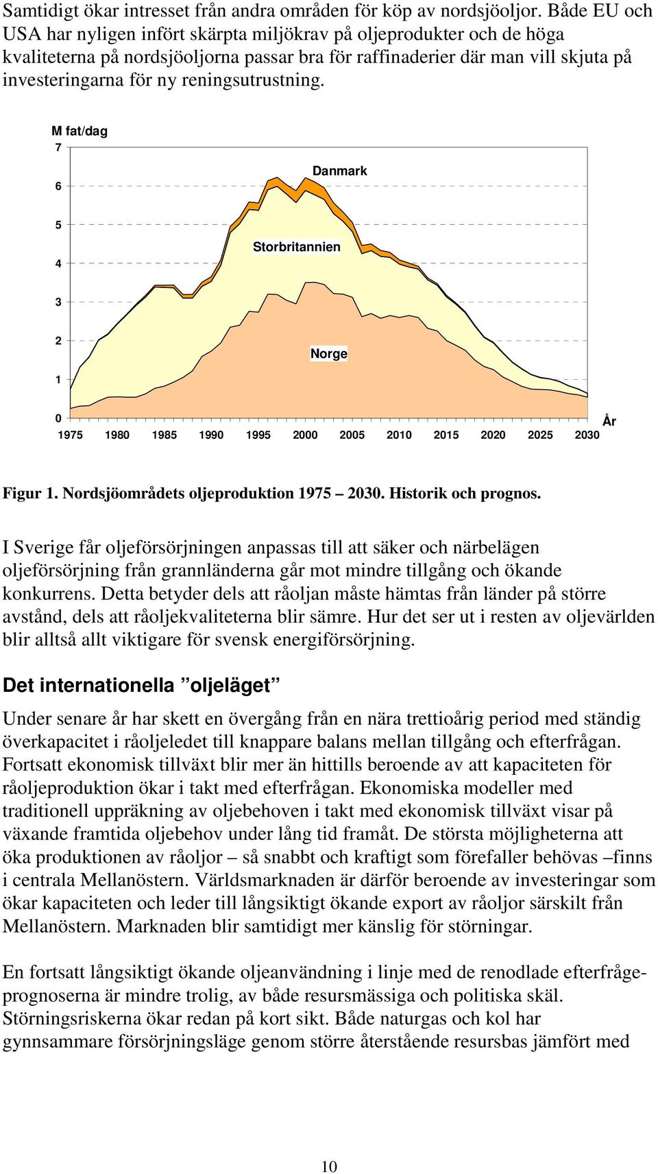 reningsutrustning. M fat/dag 7 6 Danmark 5 4 Storbritannien 3 2 Norge 1 0 År 1975 1980 1985 1990 1995 2000 2005 2010 2015 2020 2025 2030 Figur 1. Nordsjöområdets oljeproduktion 1975 2030.