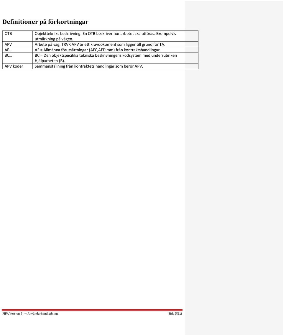 AF = Allmänna förutsättningar (AFC,AFD mm) från kontraktshandlingar.