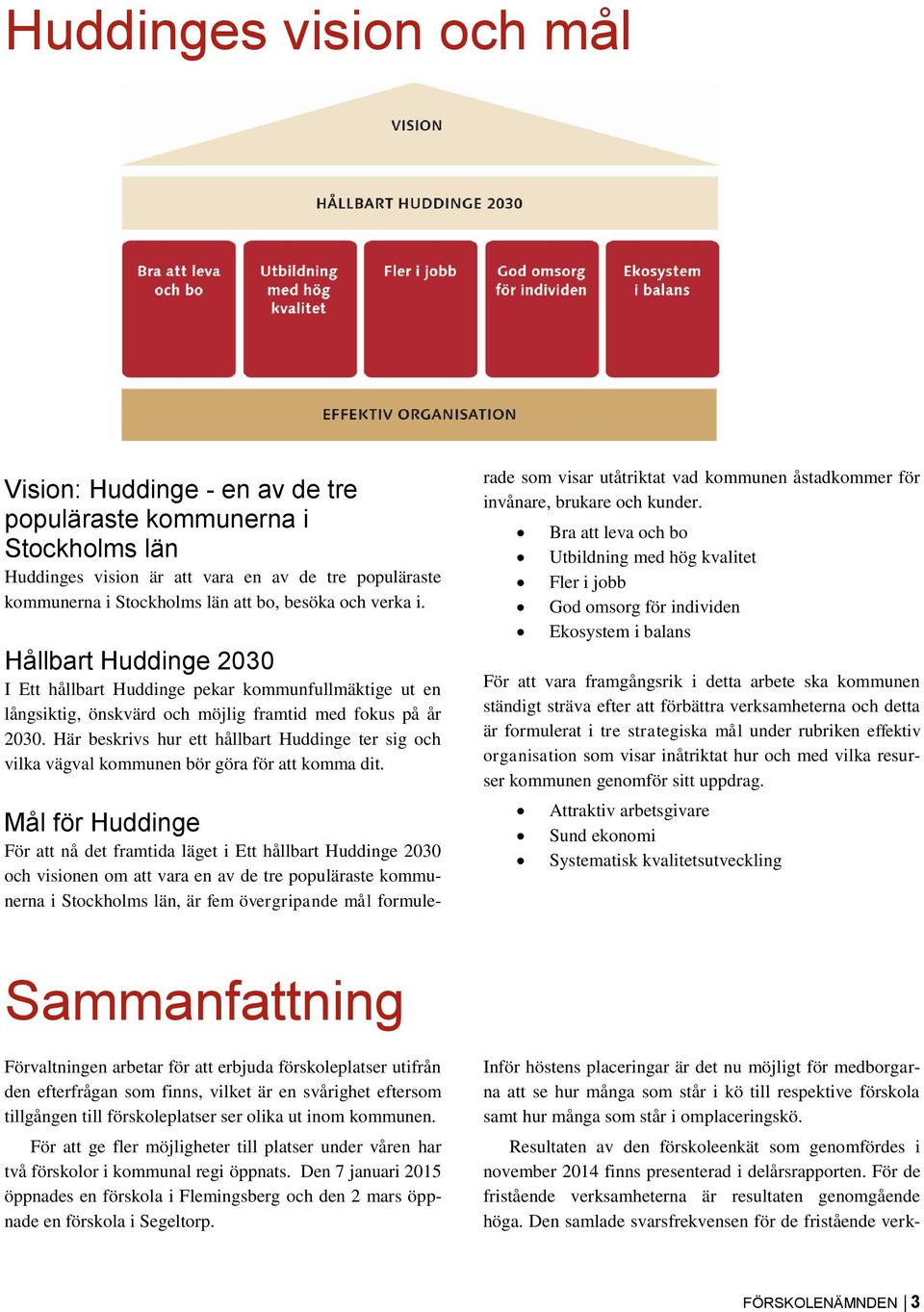 Här beskrivs hur ett hållbart Huddinge ter sig och vilka vägval kommunen bör göra för att komma dit.