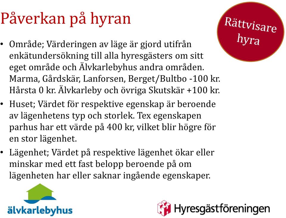 Huset; Värdet för respektive egenskap är beroende av lägenhetens typ och storlek.