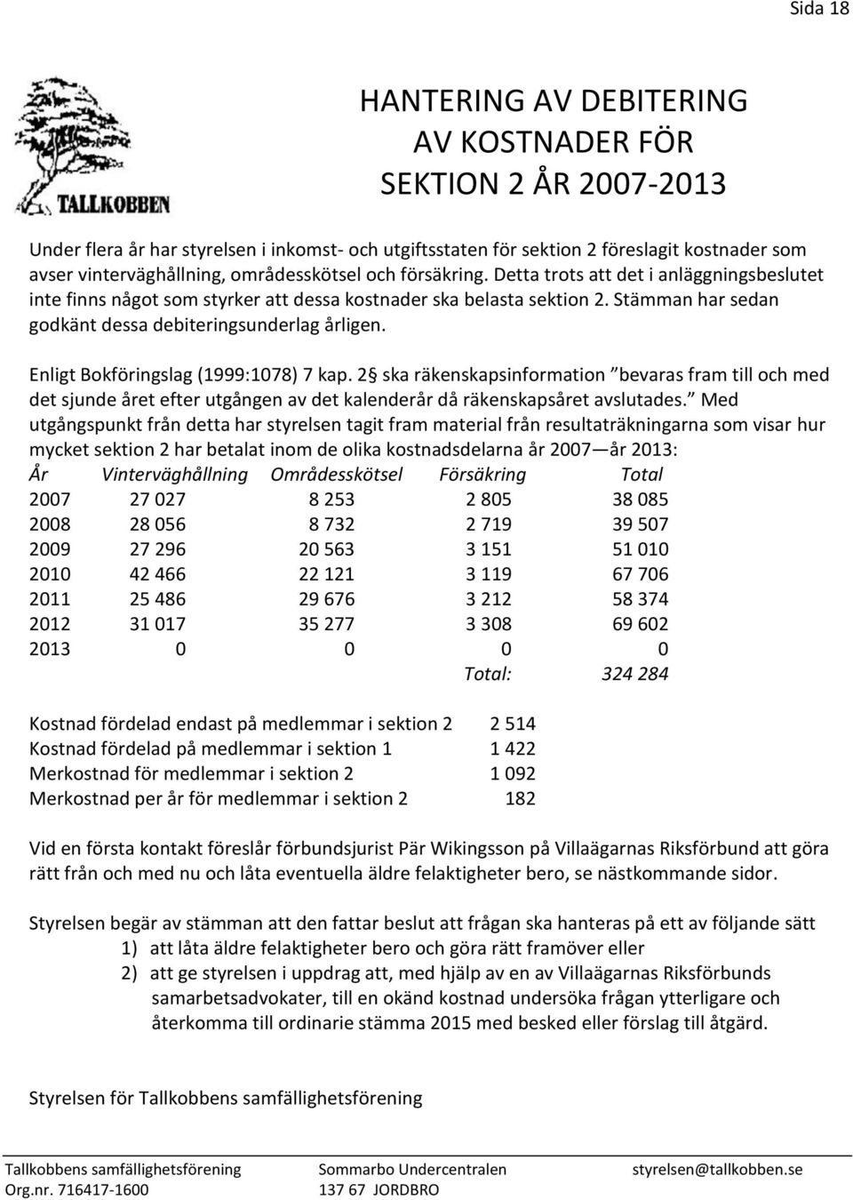 Stämman har sedan godkänt dessa debiteringsunderlag årligen. Enligt Bokföringslag (1999:1078) 7 kap.