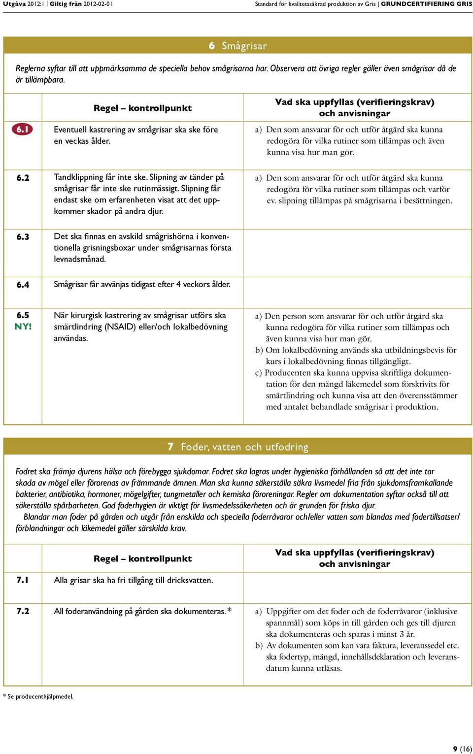 Slipning av tänder på smågrisar får inte ske rutinmässigt. Slipning får endast ske om erfarenheten visat att det uppkommer skador på andra djur.