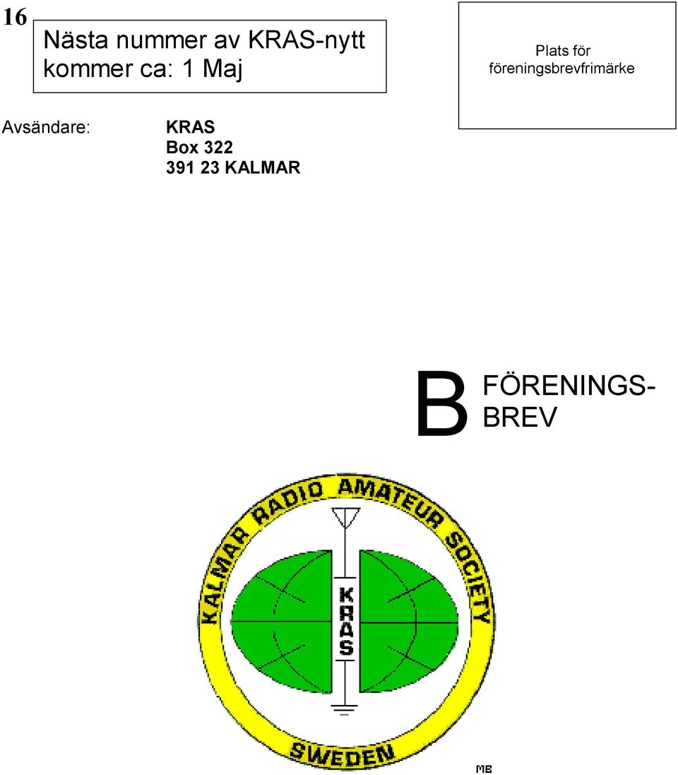 föreningsbrevfrimärke Avsändare: