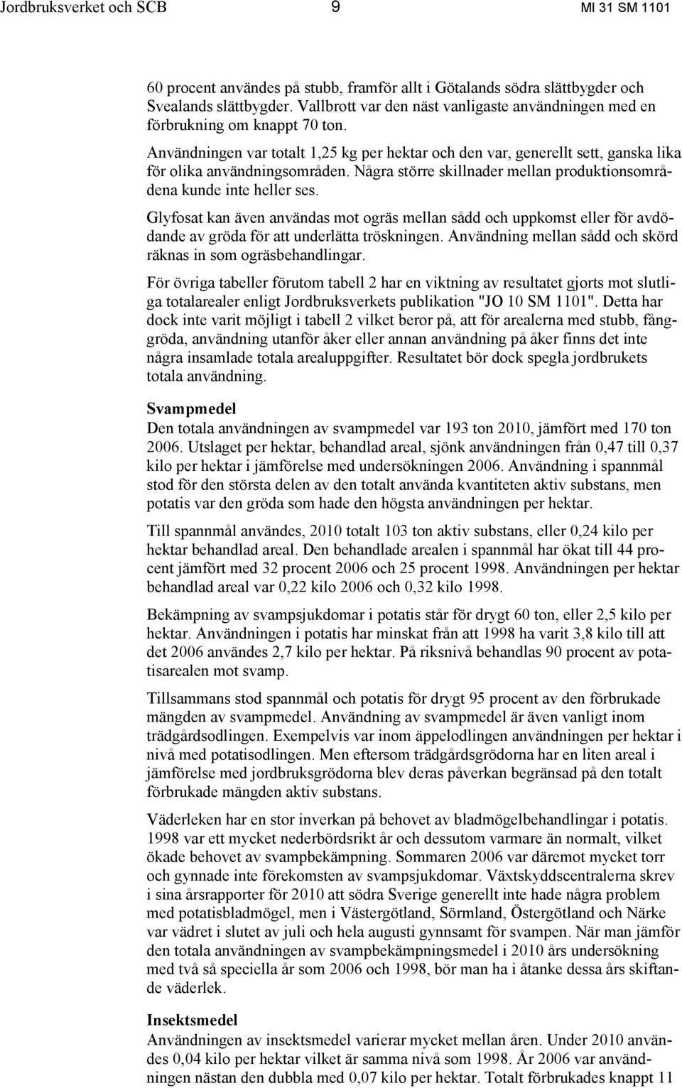 Några större skillnader mellan produktionsområdena kunde inte heller ses. Glyfosat kan även användas mot ogräs mellan sådd och uppkomst eller för avdödande av gröda för att underlätta tröskningen.