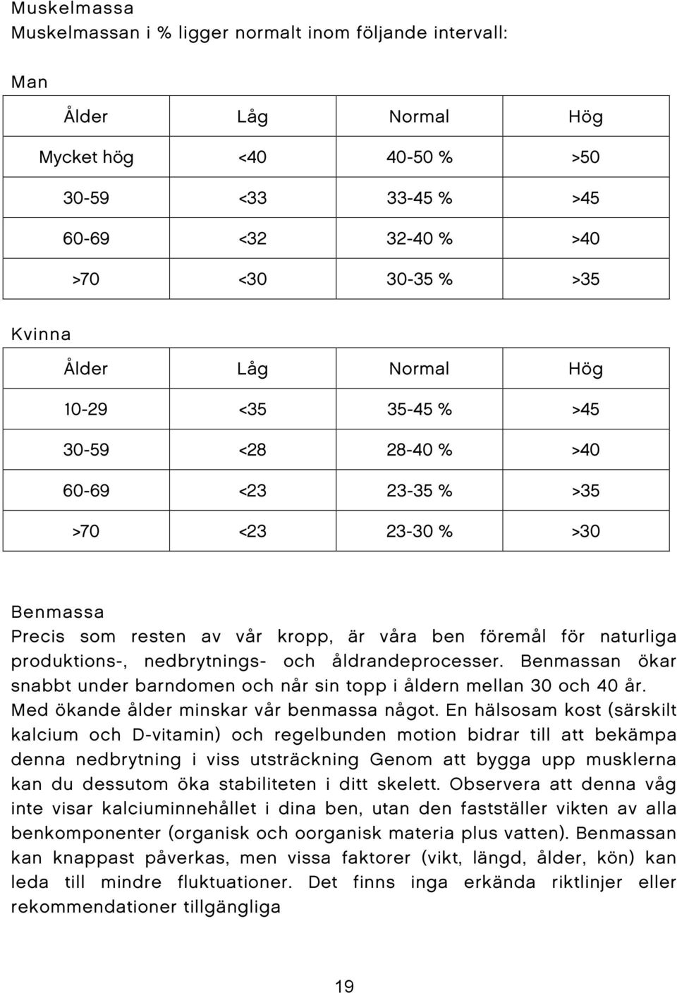 nedbrytnings- och åldrandeprocesser. Benmassan ökar snabbt under barndomen och når sin topp i åldern mellan 30 och 40 år. Med ökande ålder minskar vår benmassa något.