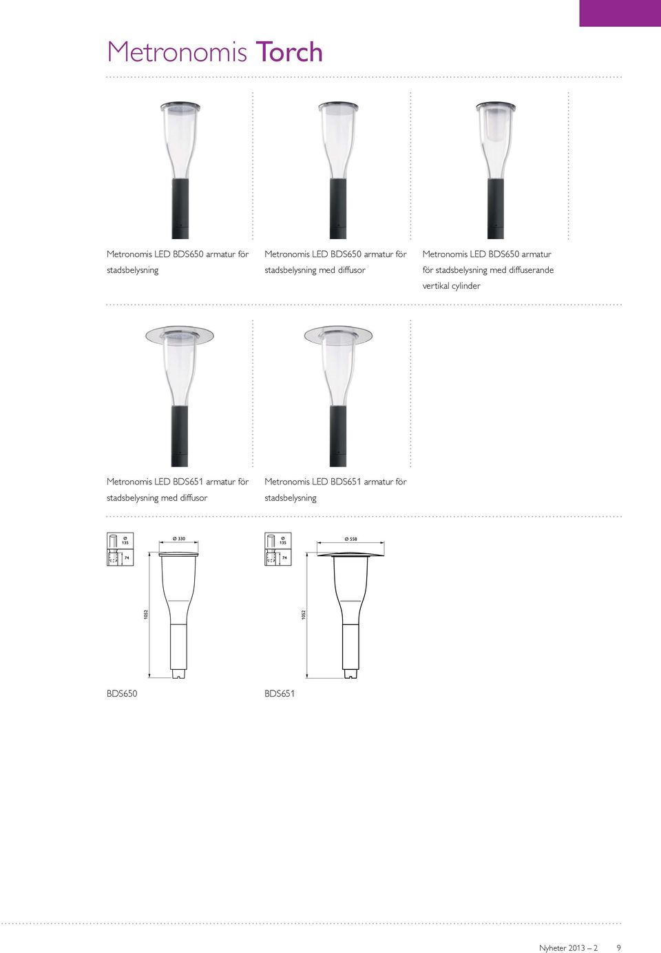 med diffuserande vertikal cylinder Metronomis LED BDS651 armatur för stadsbelysning med