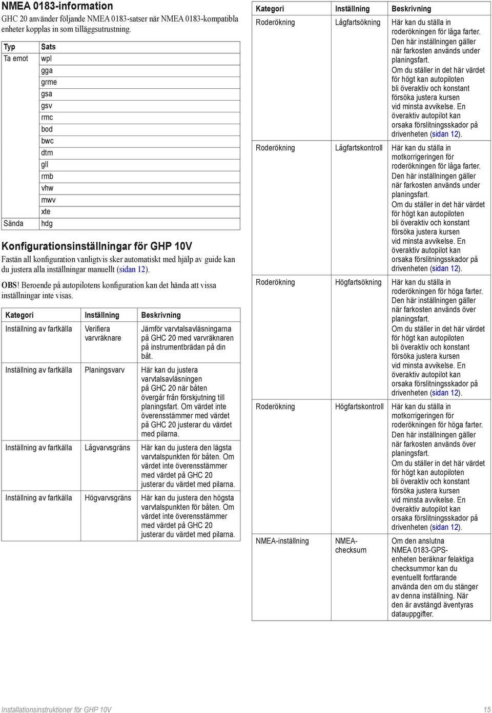 du justera alla inställningar manuellt (sidan 12). Obs! Beroende på autopilotens konfiguration kan det hända att vissa inställningar inte visas.