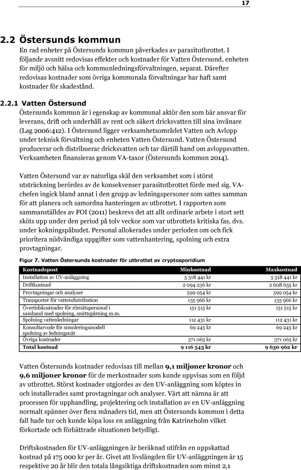 2.1 Vatten Östersund är i egenskap av kommunal aktör den som bär ansvar för leverans, drift och underhåll av rent och säkert dricksvatten till sina invånare (Lag 2006:412).