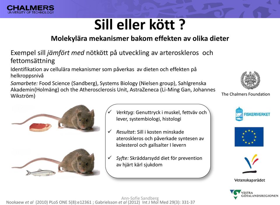 dieten och effekten på helkroppsnivå Samarbete: Food Science (Sandberg), Systems Biology (Nielsen group), Sahlgrenska Akademin(Holmäng) och the Atherosclerosis Unit, AstraZeneca (Li-Ming Gan,