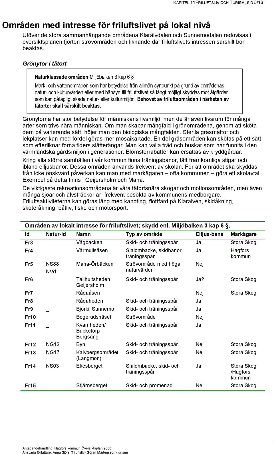 Grönytor i tätort Naturklassade områden Miljöbalken 3 kap 6 Mark- och vattenområden som har betydelse från allmän synpunkt på grund av områdenas natur- och kulturvärden eller med hänsyn till