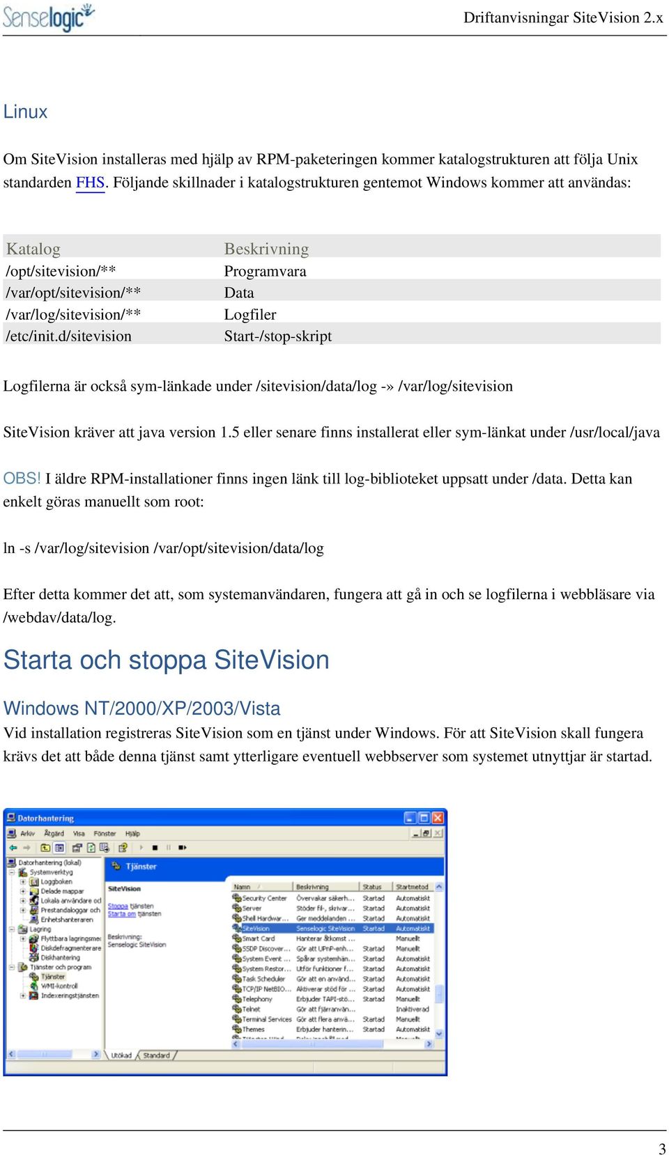 d/sitevision Beskrivning Programvara Data Logfiler Start-/stop-skript Logfilerna är också sym-länkade under /sitevision/data/log -» /var/log/sitevision SiteVision kräver att java version 1.