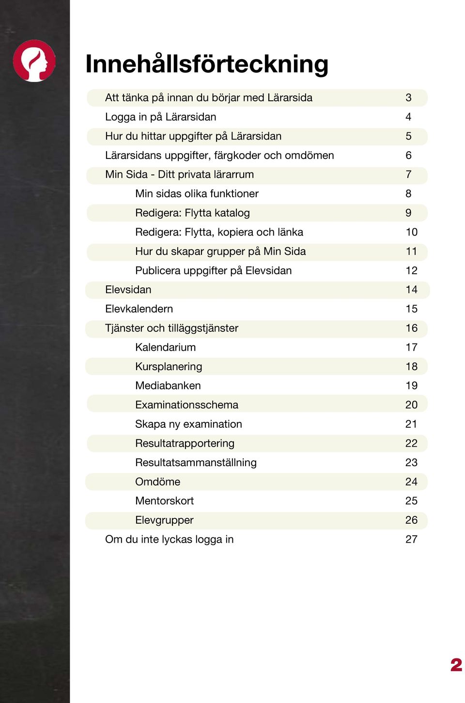 Hur du skapar grupper på Min Sida Publicera uppgifter på Elevsidan Elevsidan Elevkalendern 5 Tjänster och tilläggstjänster 6 Kalendarium 7 Kursplanering 8