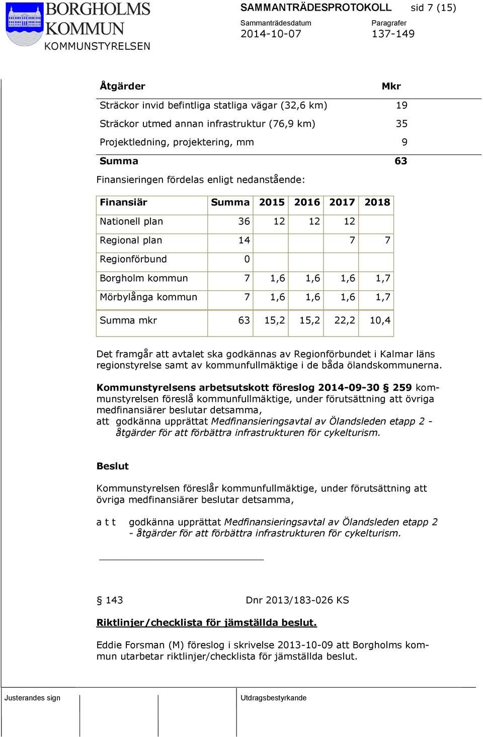 1,6 1,6 1,6 1,7 Summa mkr 63 15,2 15,2 22,2 10,4 Det framgår att avtalet ska godkännas av Regionförbundet i Kalmar läns regionstyrelse samt av kommunfullmäktige i de båda ölandskommunerna.