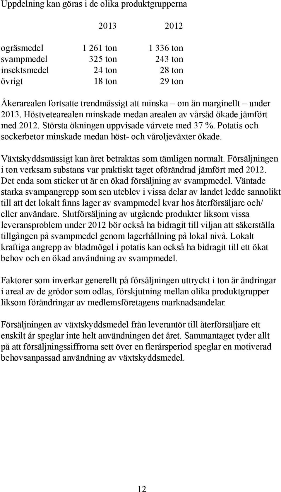 Potatis och sockerbetor minskade medan höst- och våroljeväxter ökade. Växtskyddsmässigt kan året betraktas som tämligen normalt.