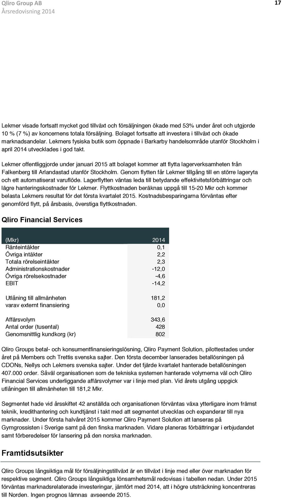 Lekmer offentliggjorde under januari 2015 att bolaget kommer att flytta lagerverksamheten från Falkenberg till Arlandastad utanför Stockholm.