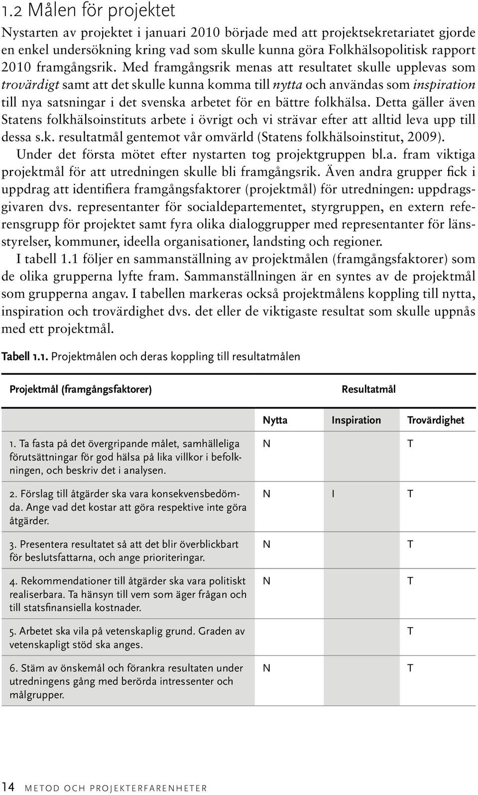 Med framgångsrik menas att resultatet skulle upplevas som trovärdigt samt att det skulle kunna komma till nytta och användas som inspiration till nya satsningar i det svenska arbetet för en bättre