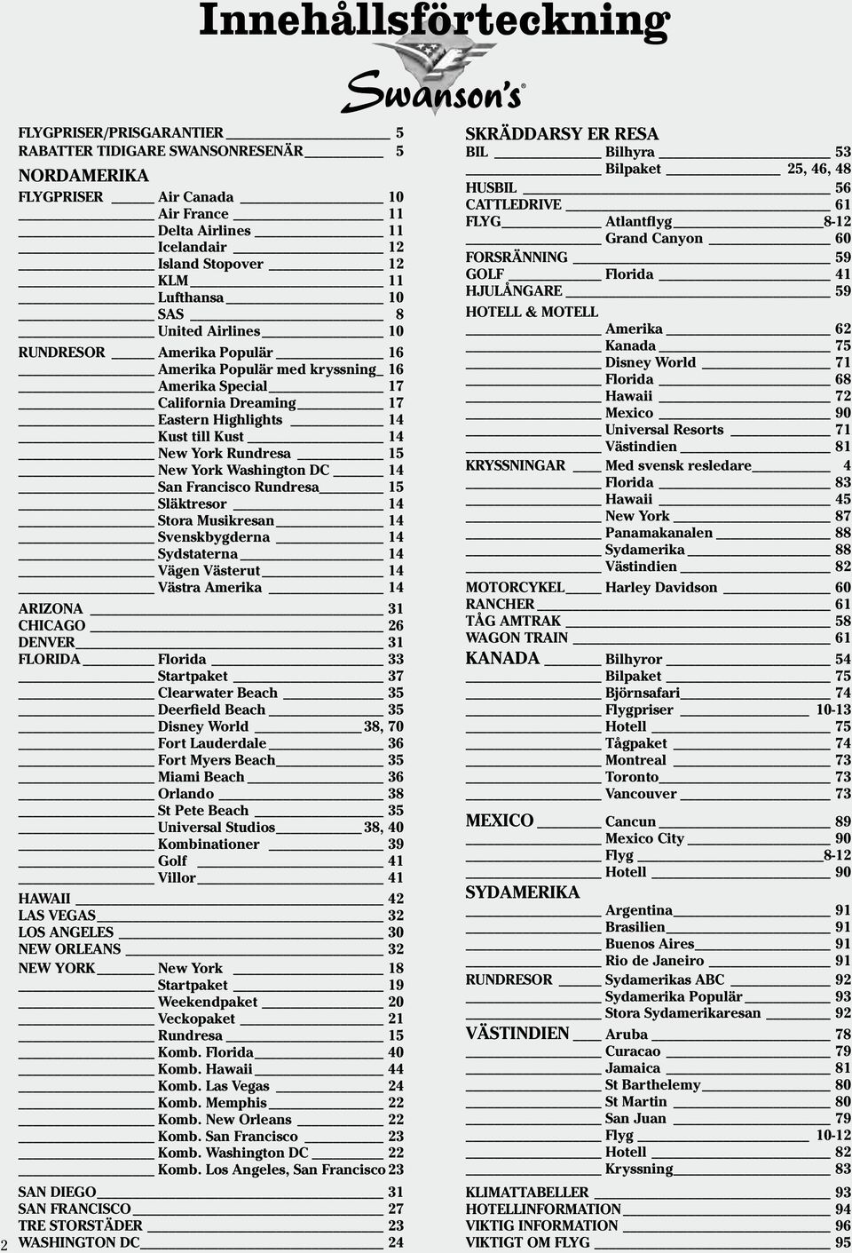 15 New York Washington DC 14 San Francisco Rundresa 15 Släktresor 14 Stora Musikresan 14 Svenskbygderna 14 Sydstaterna 14 Vägen Västerut 14 Västra Amerika 14 ARIZONA 31 CHICAGO 26 DENVER 31 FLORIDA