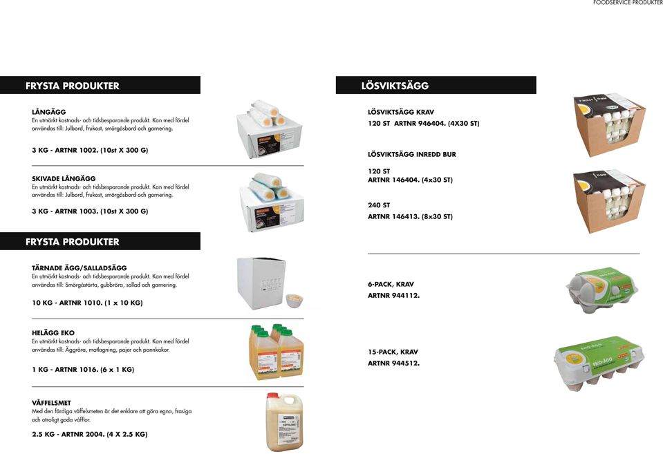 (8x30 ST) FRYSTA PRODUKTER TÄRNADE ÄGG/SALLADSÄGG användas till: Smörgåstårta, gubbröra, sallad och garnering. 10 KG - ARTNR 1010. (1 x 10 KG) 6-PACK, KRAV ARTNR 944112.