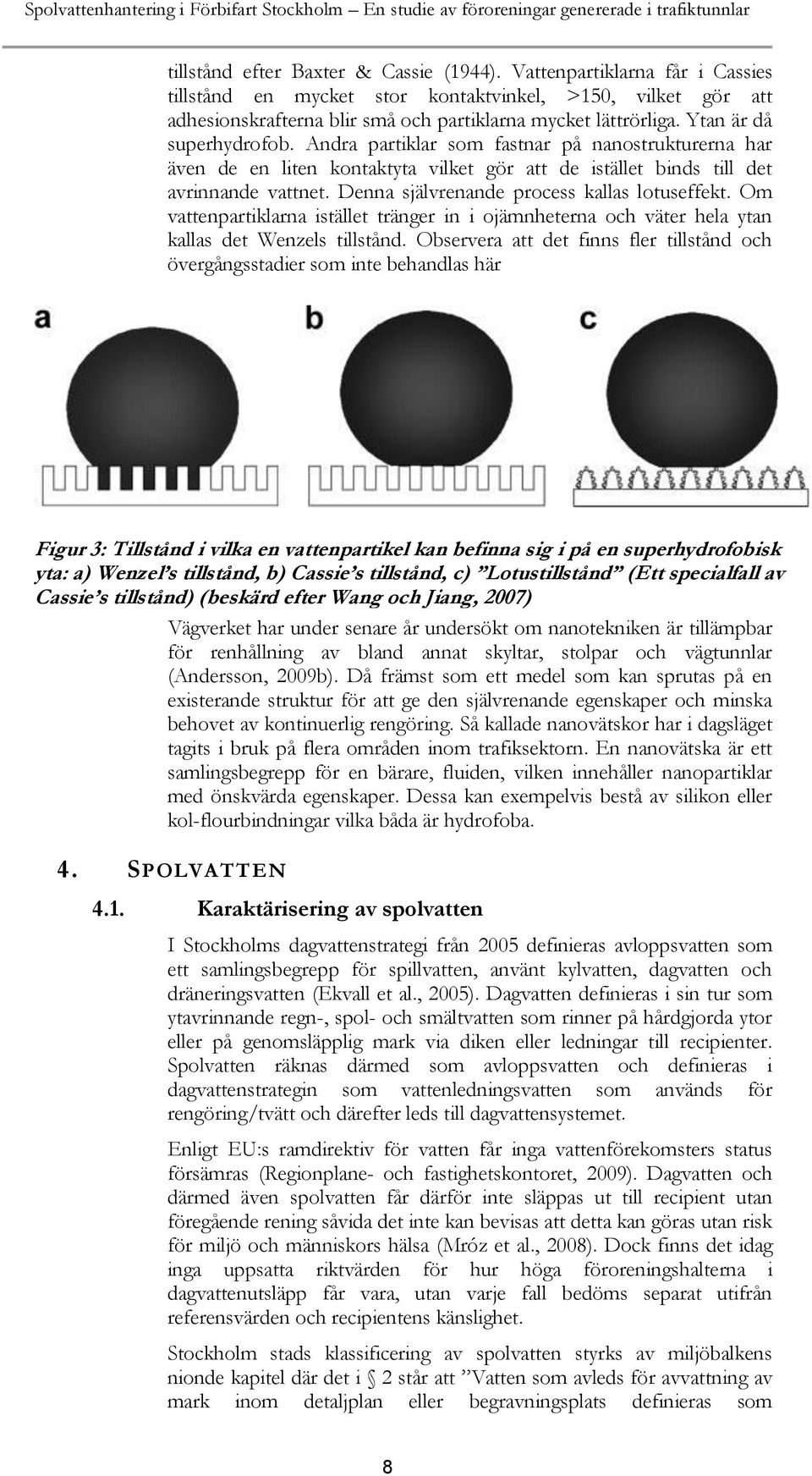 Andra partiklar som fastnar på nanostrukturerna har även de en liten kontaktyta vilket gör att de istället binds till det avrinnande vattnet. Denna självrenande process kallas lotuseffekt.