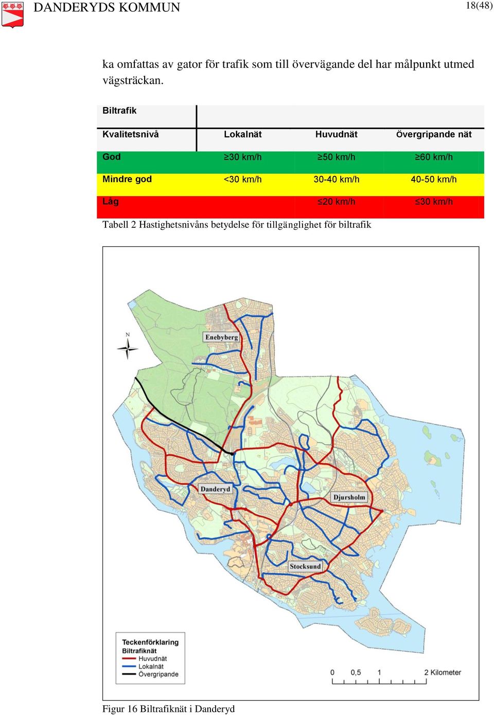 Biltrafik Kvalitetsnivå Lokalnät Huvudnät Övergripande nät God 30 km/h 50 km/h 60 km/h