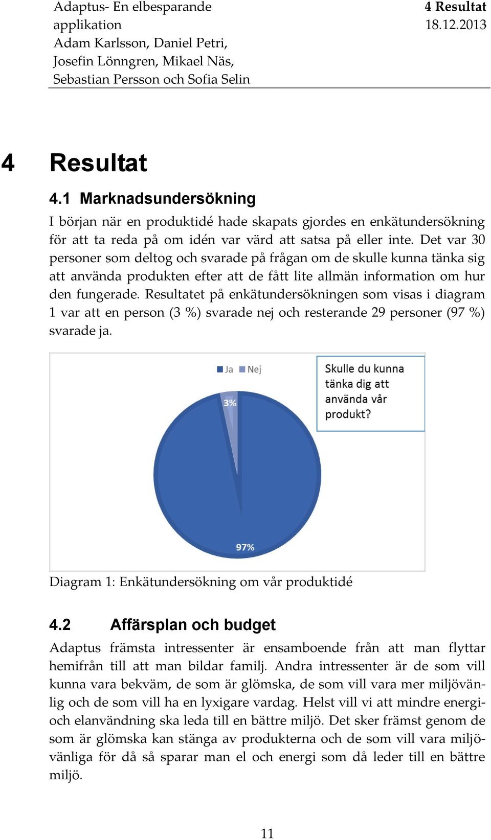 Det var 30 personer som deltog och svarade på frågan om de skulle kunna tänka sig att använda produkten efter att de fått lite allmän information om hur den fungerade.