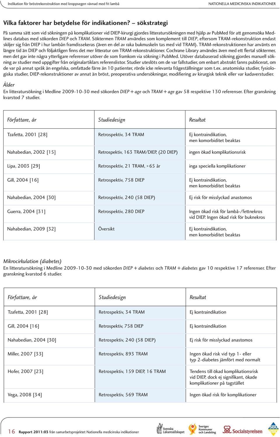 Söktermen TRAM användes som komplement till DIEP, eftersom TRAM-rekonstruktion endast skiljer sig från DIEP i hur lambån framdissekeras (även en del av raka bukmuskeln tas med vid TRAM).