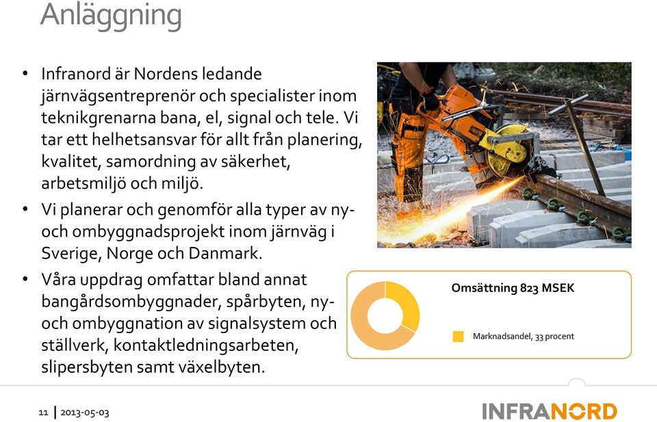 Vi planerar och genomför alla typer av nyoch ombyggnadsprojekt inom järnväg i Sverige, Norge och Danmark.