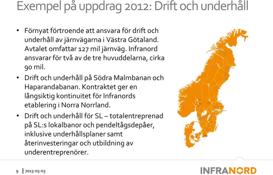 Drift och underhåll på Södra Malmbanan och Haparandabanan.