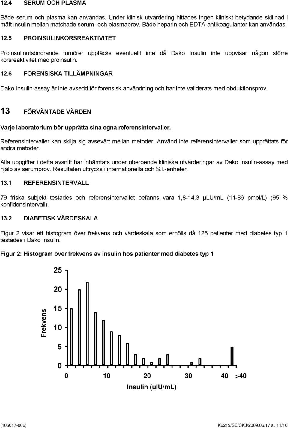 5 PROINSULINKORSREAKTIVITET Proinsulinutsöndrande tumörer upptäcks eventuellt inte då Dako Insulin inte uppvisar någon större korsreaktivitet med proinsulin. 12.